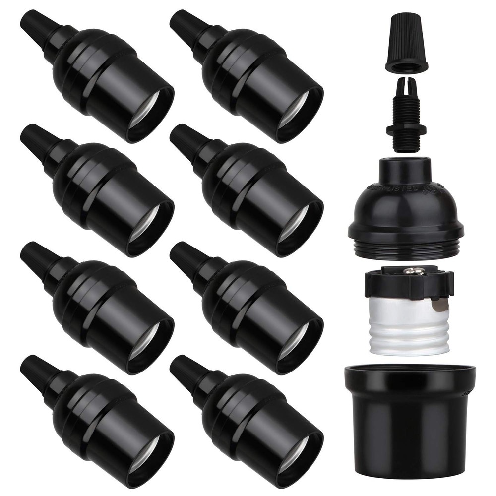 8 Pack E26 E27 Vintage Light Socket Retro Edison Pendant Lamp Holder Black