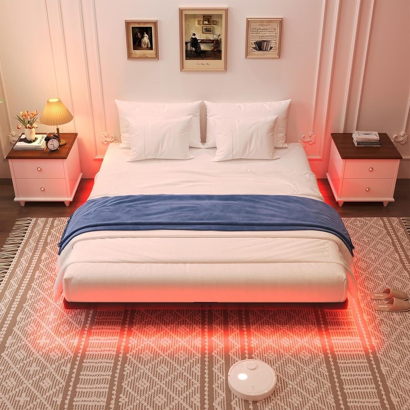 Floating Bed Frame Queen Size with Smart LED Lights Heavy Duty Metal Platform gallery