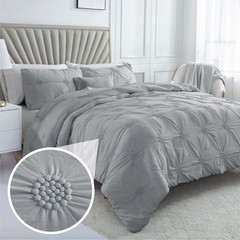 Swift Home King Gray Comforter Set – Ruched 3D Floral Pintuck Bedding Set – 3
