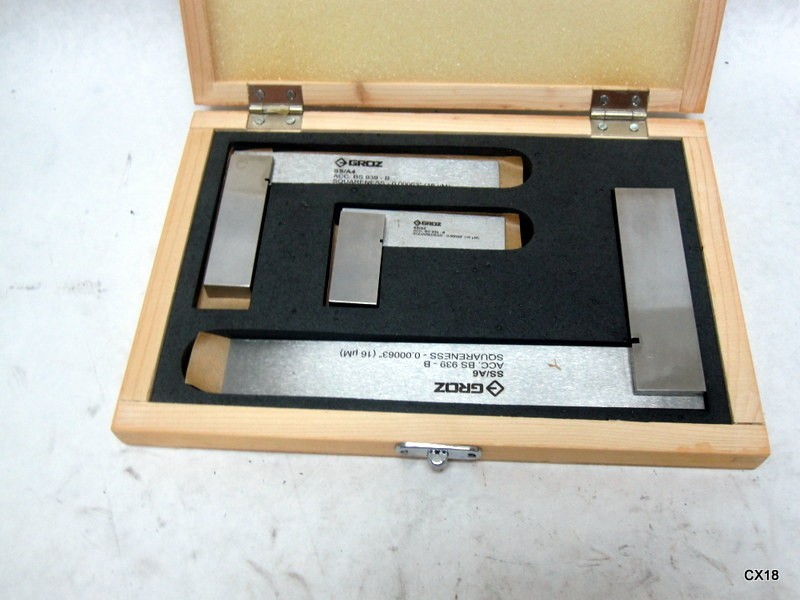 Groz Woodcraft Engineer's Square Set 3 Pc Set 2", 4" 6" in Original Wooden Case gallery