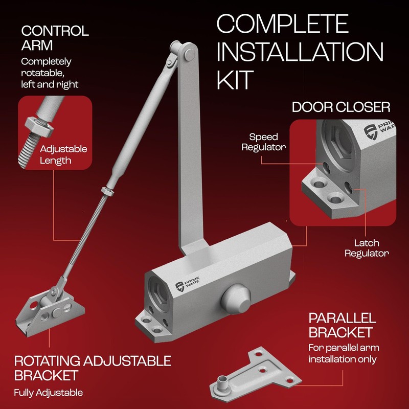PrimeWare DC-300 Automatic Adjustable Door Closers for Home | Soft Close, No gallery
