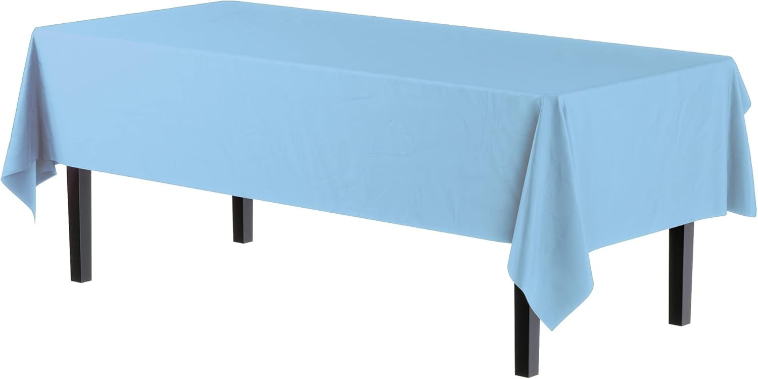 12pcs Premium Plastic Tablecloth 54In X 108In Rectangle Table Cover - Light Blue gallery