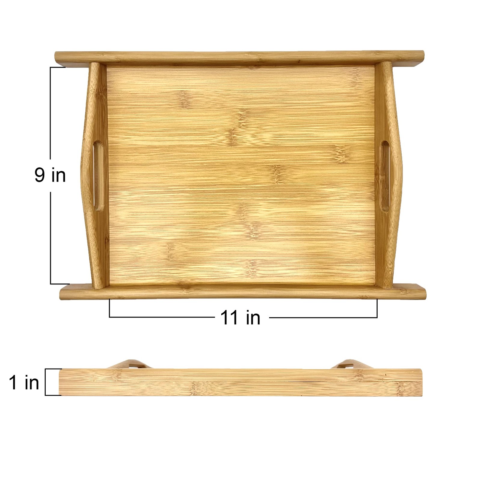 Natural Bamboo Serving Tray with Handles and Stylized Accents 11" x 9" x 1.8" gallery
