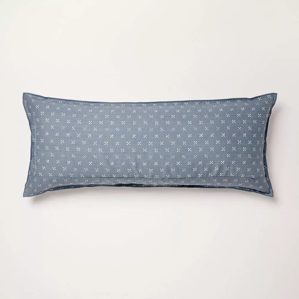 14"x36" Block Pattern Oblong Throw Pillow Blue - Hearth & Hand with gallery