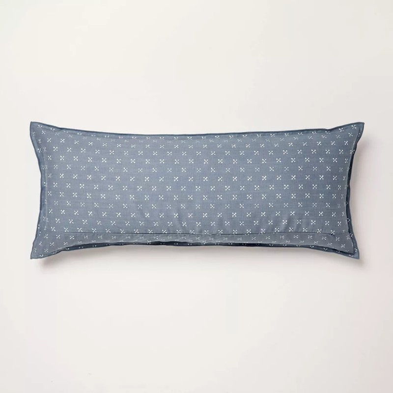 14"x36" Block Pattern Oblong Throw Pillow Blue - Hearth & Hand with gallery
