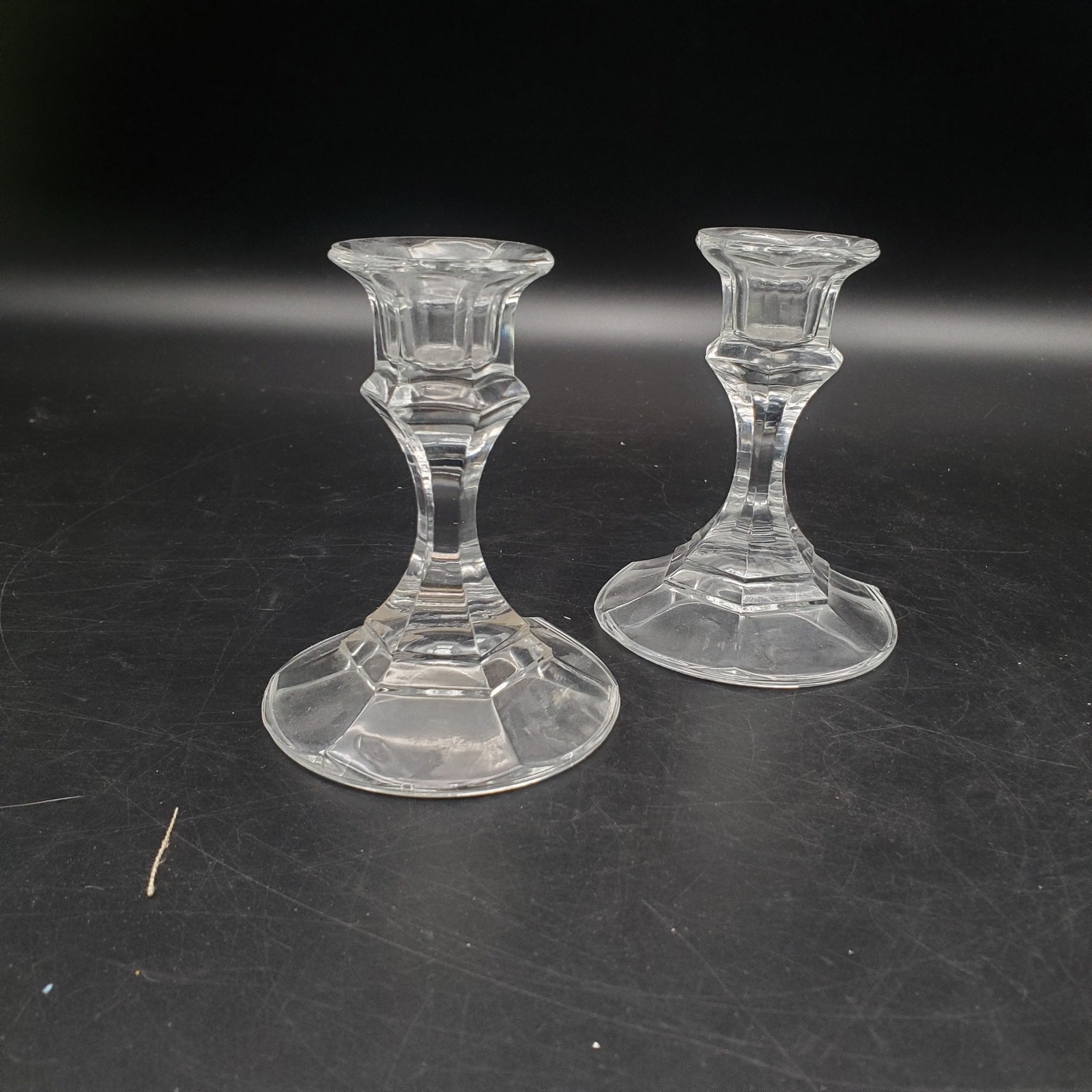 Pair Lead Crystal Candlesticks American Made 24% Lead Vintage Clear gallery