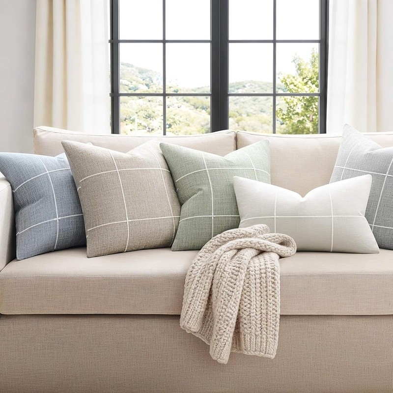 Linen Polyester Blend Checkered Pillow Covers Set Farmhouse Modern Decor New gallery
