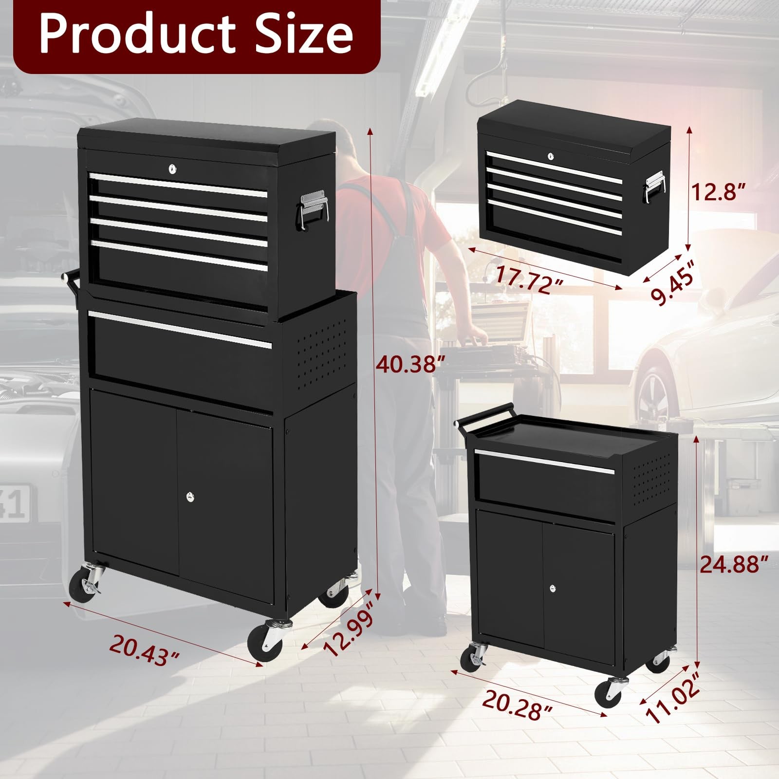 2-in-1 Detachable 5 Drawer Rolling Tool Chest w/Wheels,Metal Storage Organizer gallery