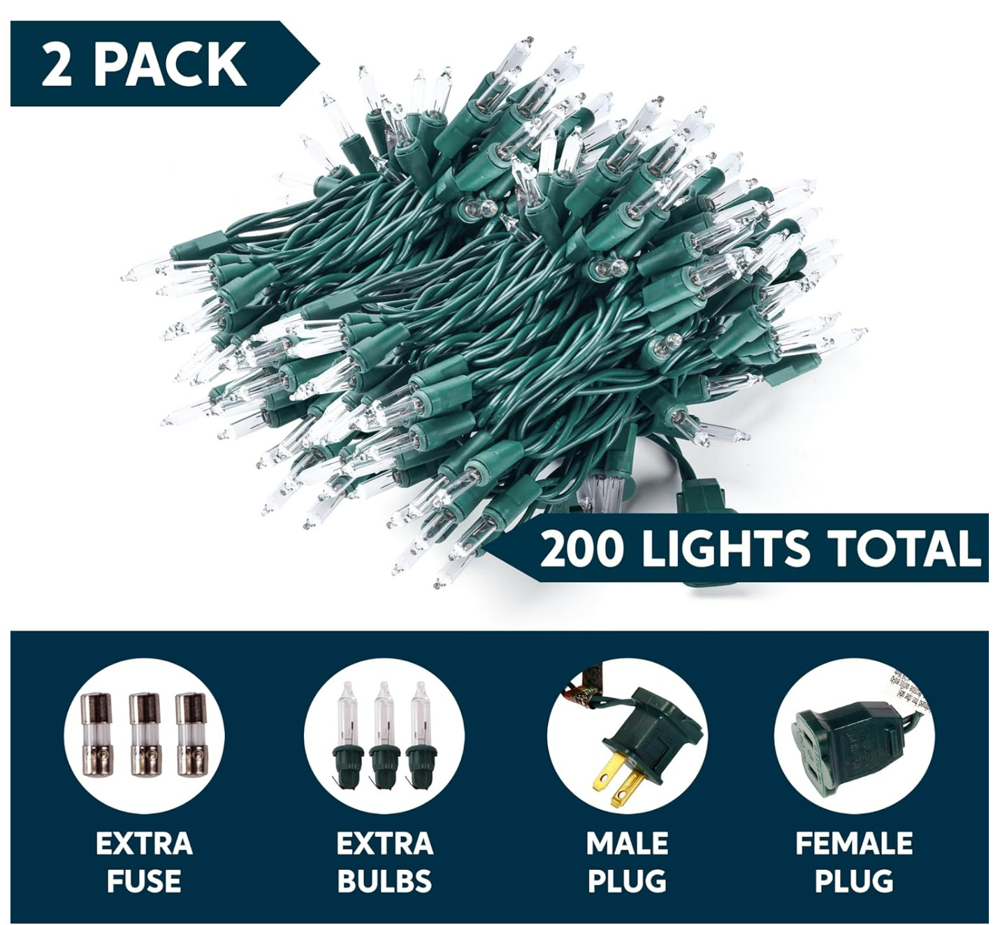 Clear Christmas String Lights, 200 Warm White Fairy Lights, 43FT, Green Wire gallery