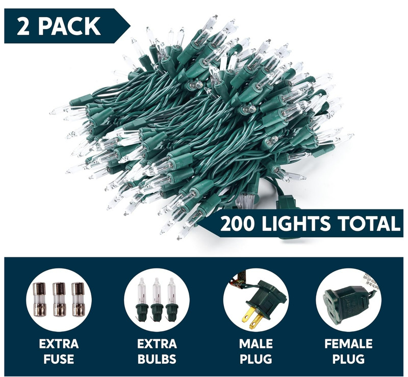 Clear Christmas String Lights, 200 Warm White Fairy Lights, 43FT, Green Wire gallery
