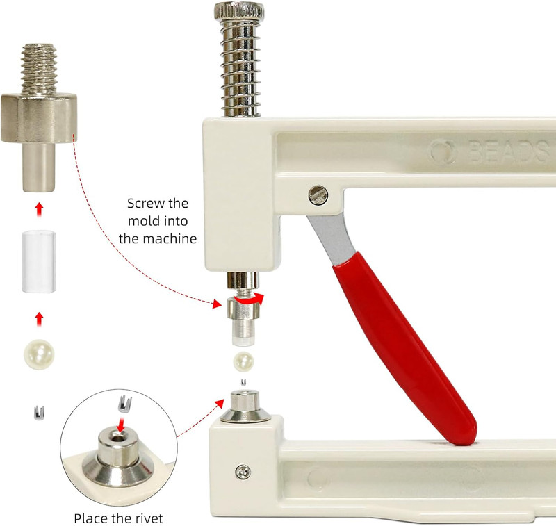 Pearl Setting Machine, Pearl Hand Press Tools with White Pearl Beads, Rivet Stud gallery