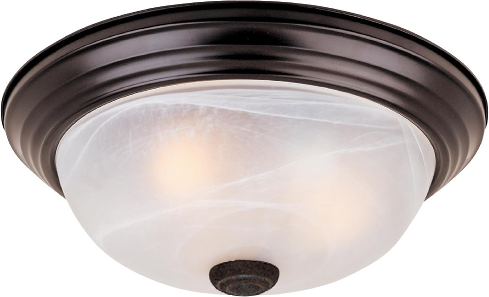 2-Light Flush Mount Ceiling Light 11 Inch White Alabaster Glass Bronze Fixture