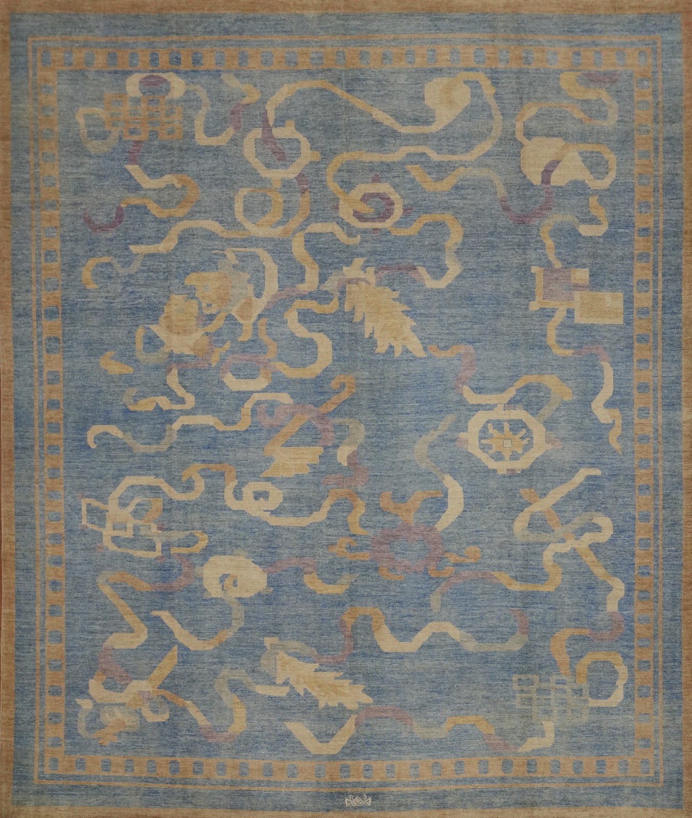 Transitional Oriental Blue Handmade Ziegler Vegetable Dye Large Rug 12x12 Ft gallery