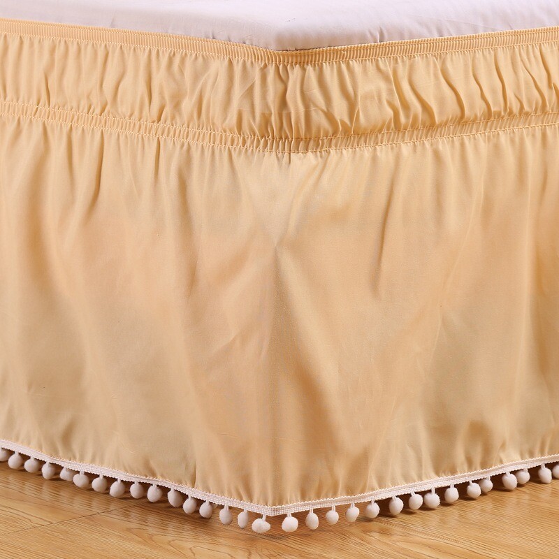 Elastic Bed Skirt 16 Inch Drop Dust Ruffle Bedding Pom Fringe Queen King gallery