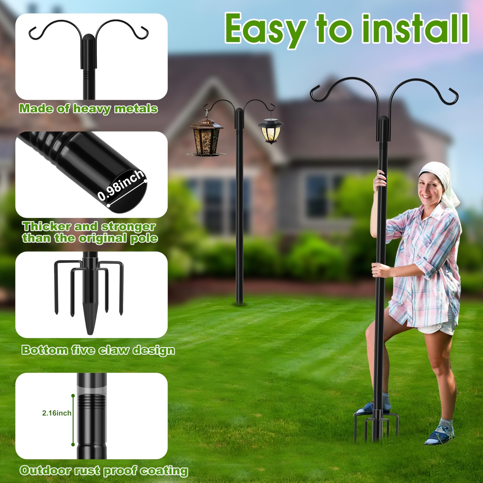 Shepherds Hooks for Outdoor, 2-Pack 76 Inch Heavy Duty Bird Feeder Pole, Gard... gallery
