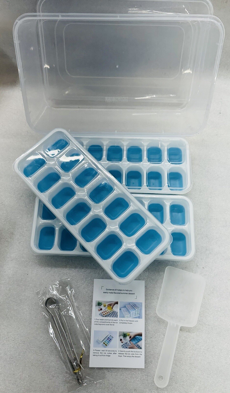 ICE CUBE TRAY w/ Silicone Bottom & Lids - Stackable - 3 Pack w/ Extras NEW gallery