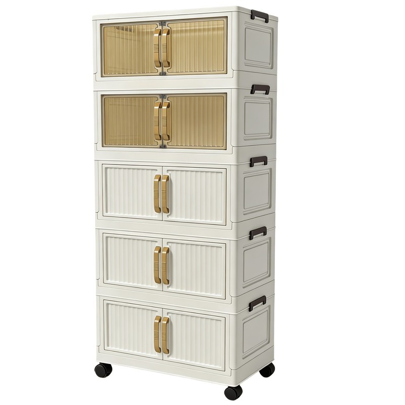 Foldable Storage Cabinet 5-Tier Shelf Organizer Bedroom Living Room Entryway gallery