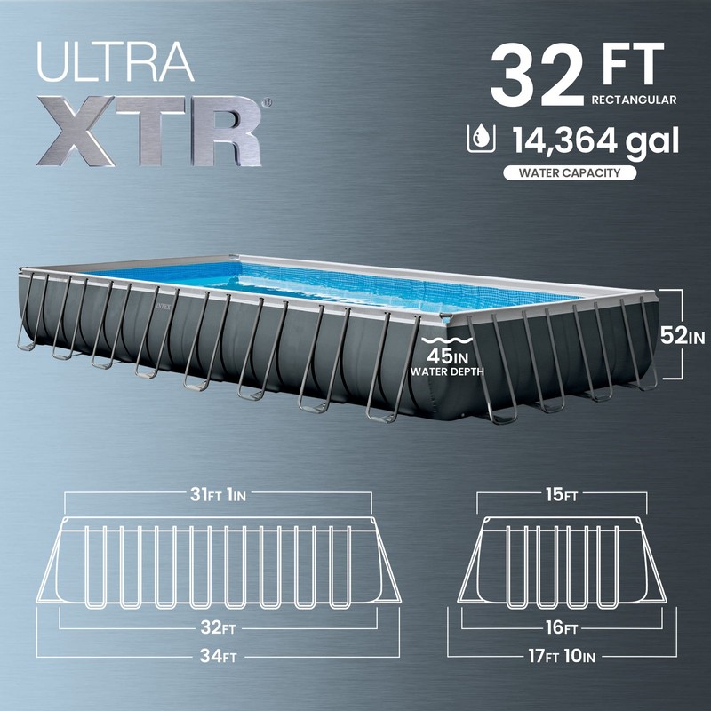 Intex 32' x 16' x 52" Rectangular Ultra XTR Frame Above Ground Swimming Pool Set gallery