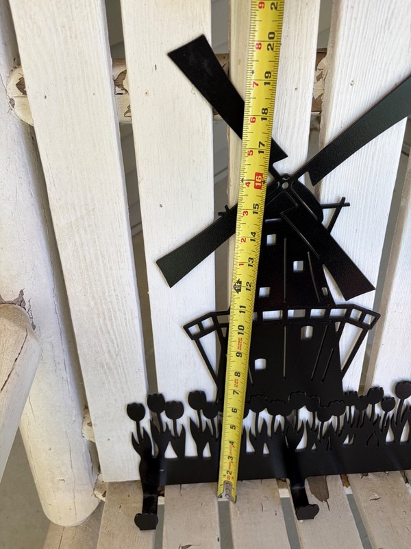 Cast Iron Windmill Surrounded by Tulips Wall Hooks, 20" by 16" and Substantial gallery