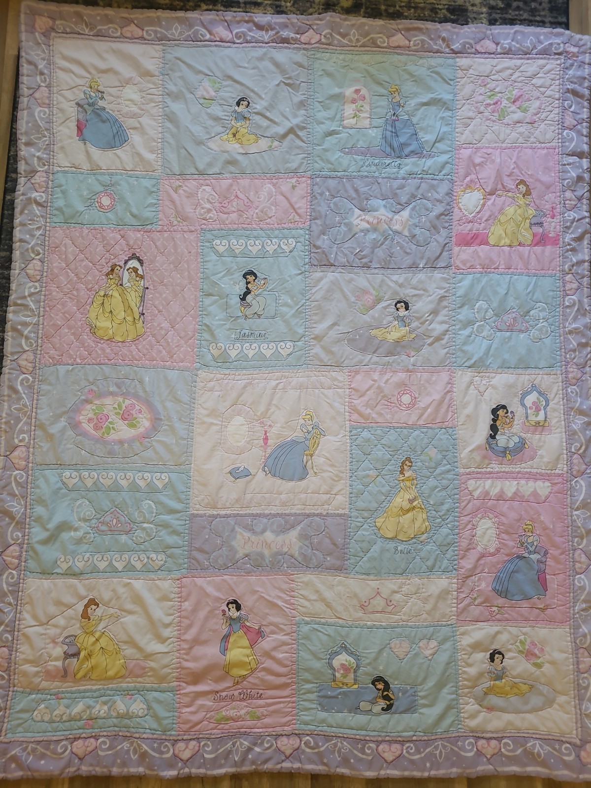 RARE Vintage Disney Princess Quilt Comforter Belle Cinderella Snow White Jasmine gallery