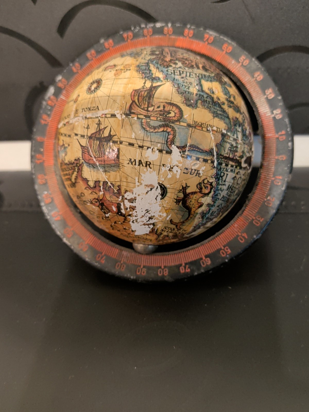 TARTARIAN Vintage Globe Rotating Multicolor Zodiac Base Antique Finish Missing gallery