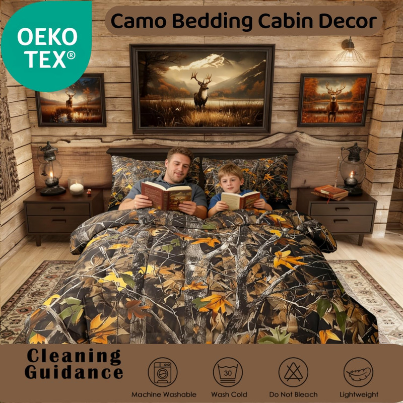 Rustic Camo King Bedding Set - 7 Piece Woodland Comforter & Sheets gallery