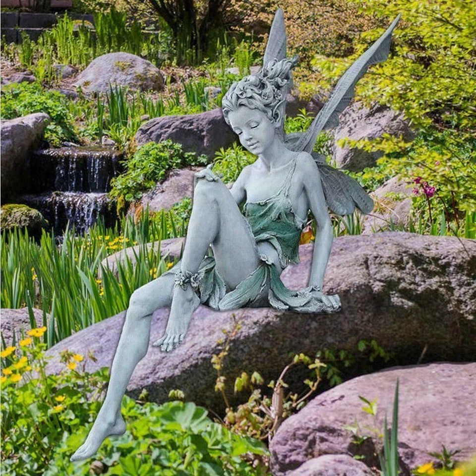 Miniature Sitting Fairy Elf Statue Yard Craft Landscaping Garden Home Decor gallery