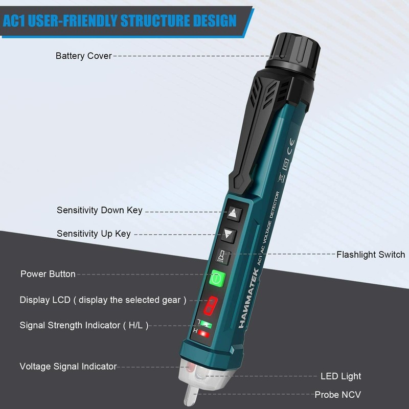 LED AC Electrical Voltage Power Detector Sensor Tester Non-Contact Pen 12-1000V gallery
