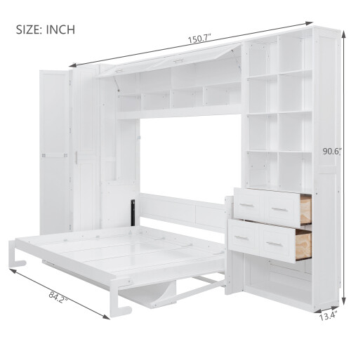 Full Queen Size Murphy Wall Bed with Closet Storage Shelves Drawers Cabinet Bed gallery