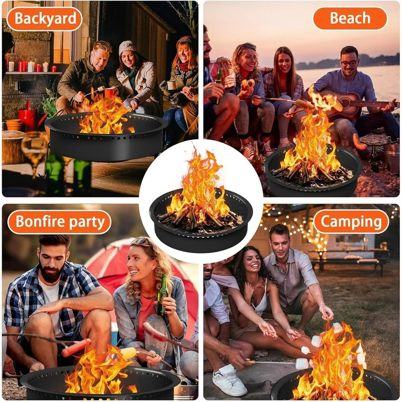 48''Inner/52''Outer Fire Pit Ring,Steel Metal Fire Ring Liner Outdoor DIY Pit gallery