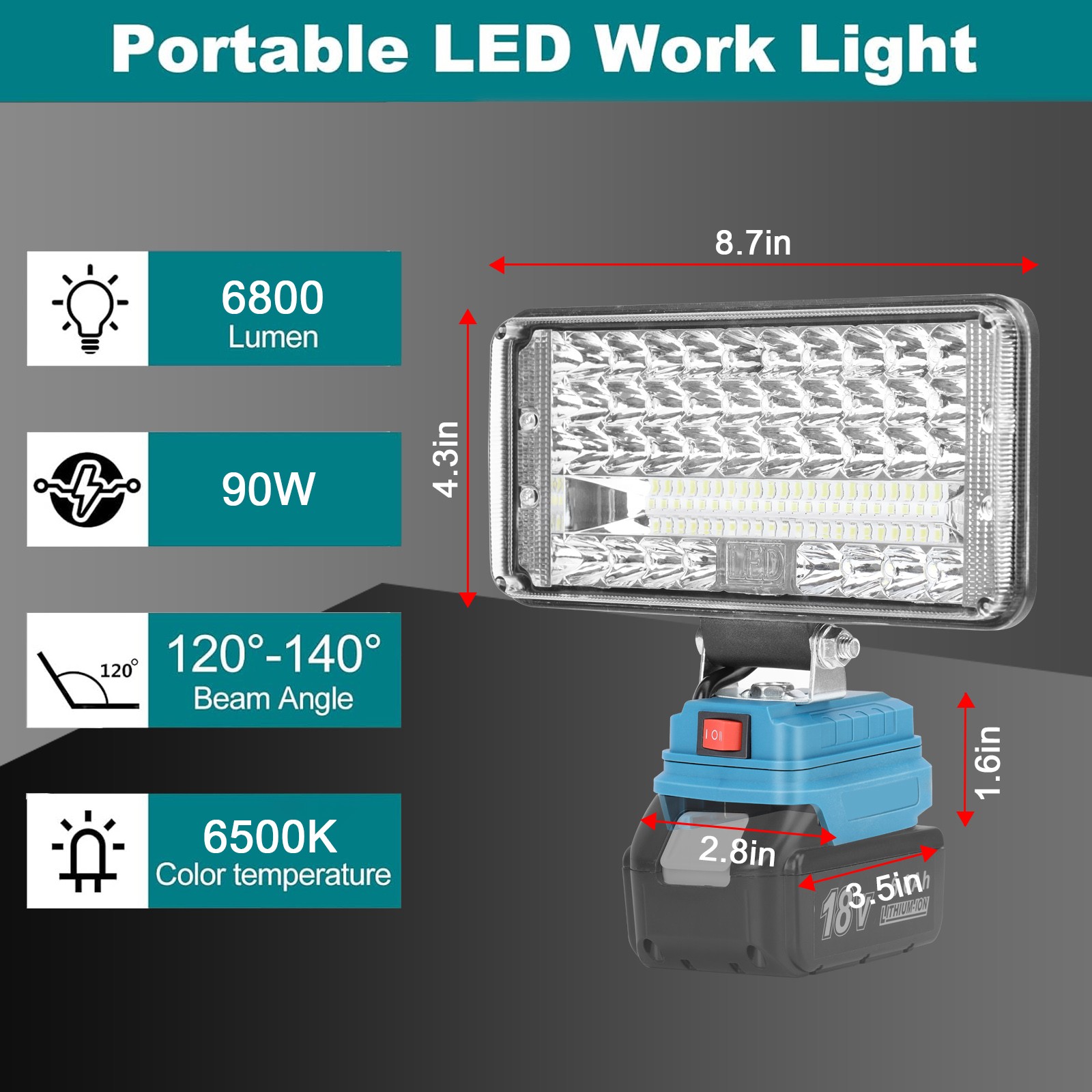 90W 18V LED Work Light Flashlight Compatible with Makita 18V LXT Battery gallery