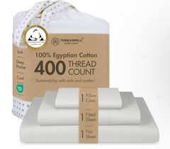 Threadmill Egyptian Cotton Sheet Set | 100% Certified, XL Twin Size, L Gray, NWT