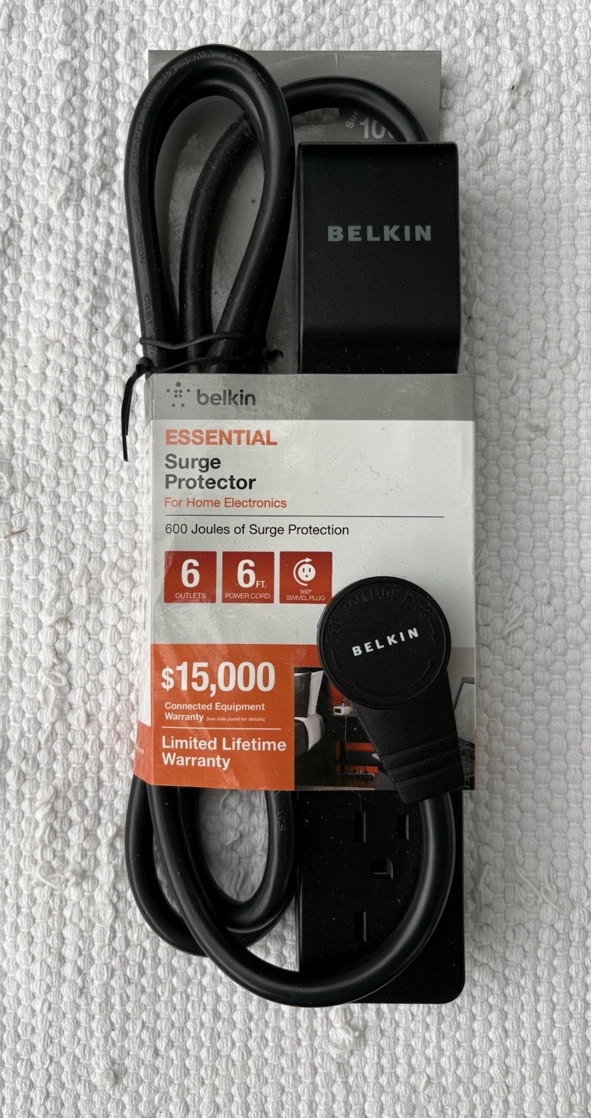 BELKIN Essential Surge Protector*6-outlet*6’cord*600 Joules*#BE106001-06RBLK*new gallery