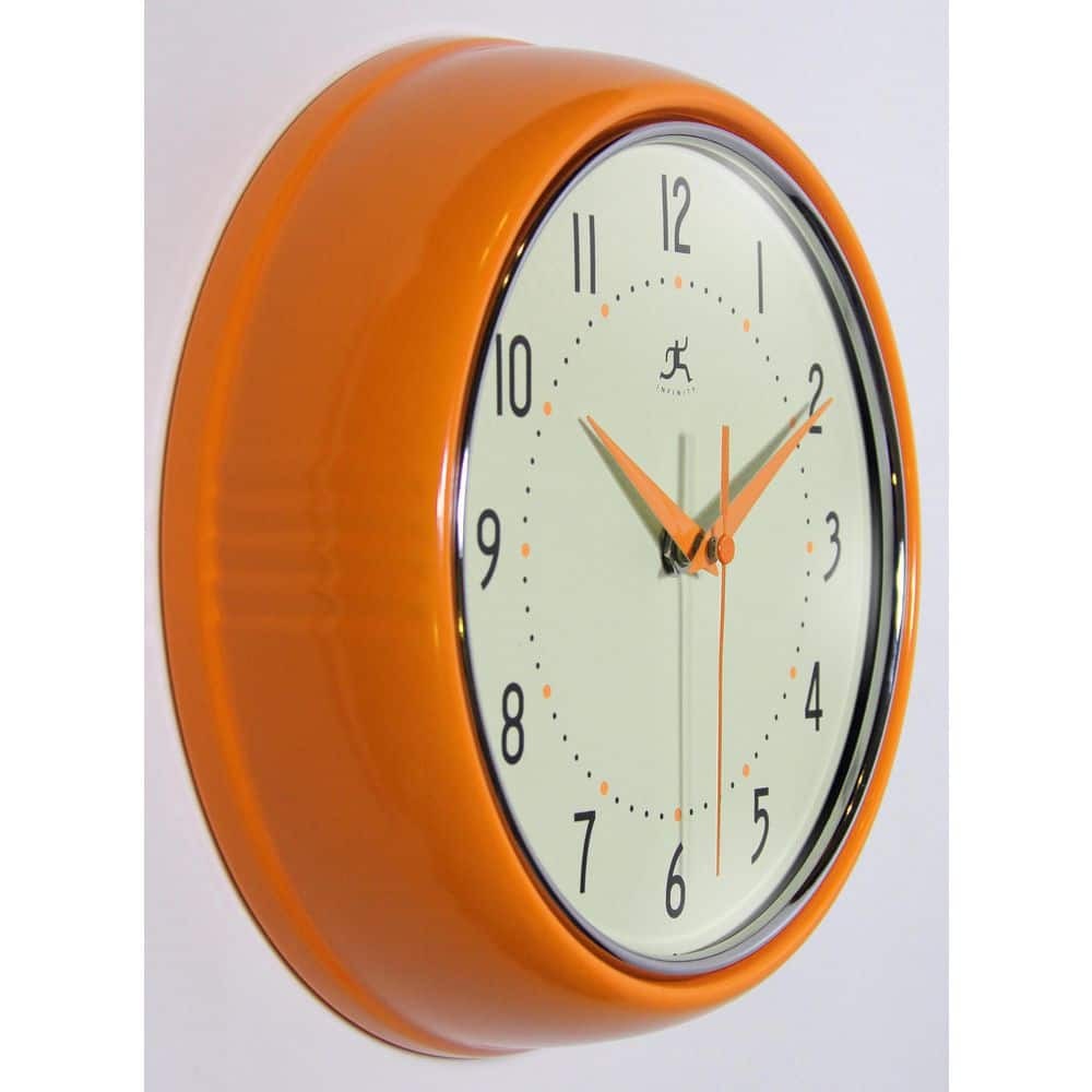 9-1/2 In. Orange Retro round Metal Wall Clock gallery