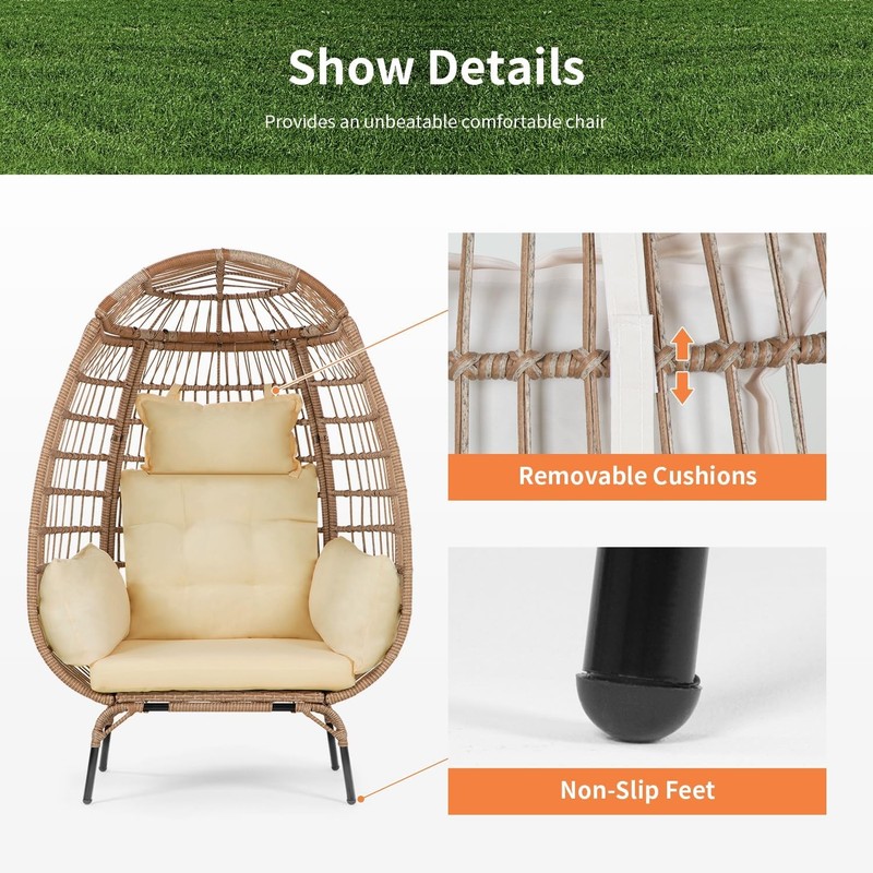 Oversized Egg Chair Outdoor Wicker Egg Chair 352lbs Capacity Outdoor Lounge gallery