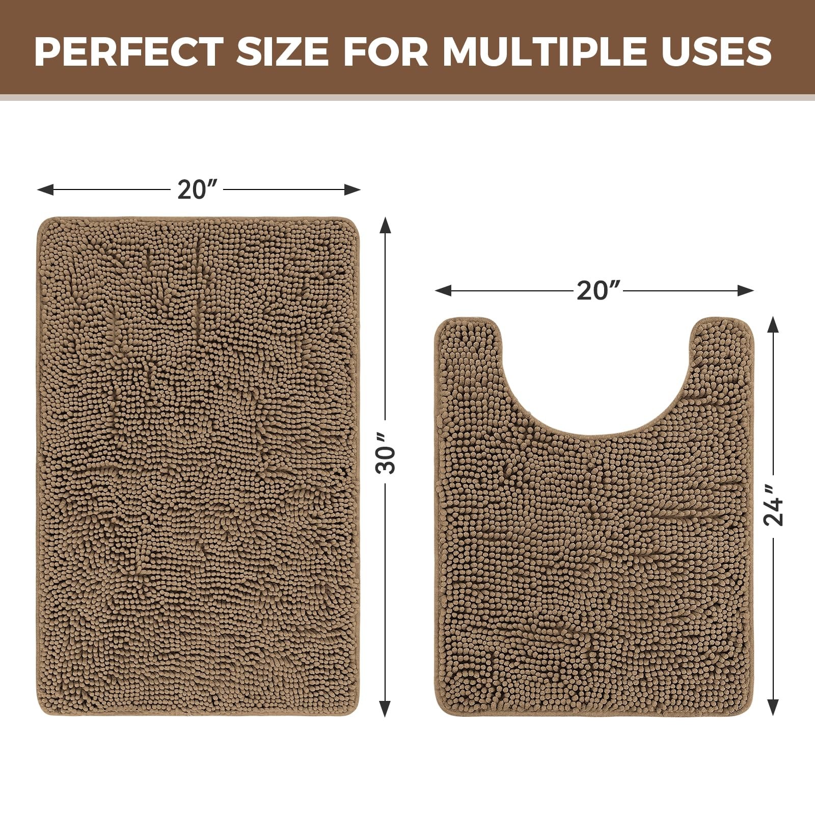 Bcoimo Bathroom Rug Set, Chenille Rugs, U24×20 Plus 30×20, Tan gallery