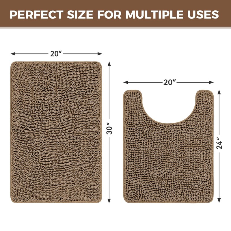 Bcoimo Bathroom Rug Set, Chenille Rugs, U24×20 Plus 30×20, Tan gallery