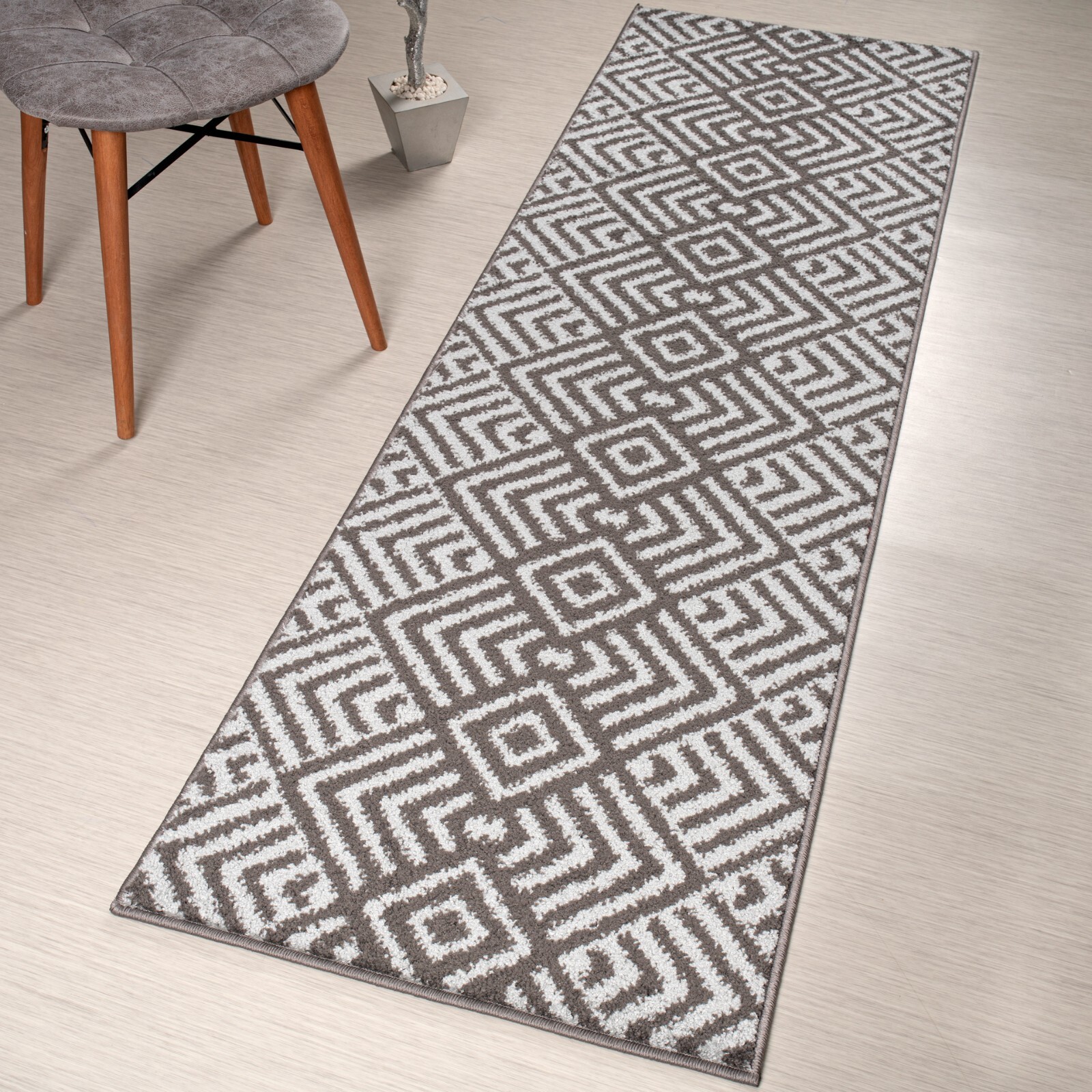 Non Slip Hallway Runner Rug with Rubber Backing, Custom Length, Chevron Grey gallery