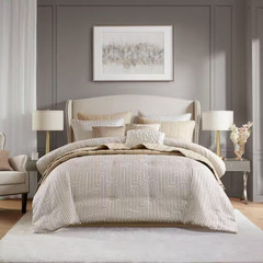 Hayden 10-Piece Ivory Geometric Polyester King Luxury Jacquard Comforter Set