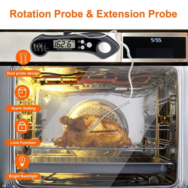 Digital Meat Thermometer with Attachable, oven safe, extension probe gallery