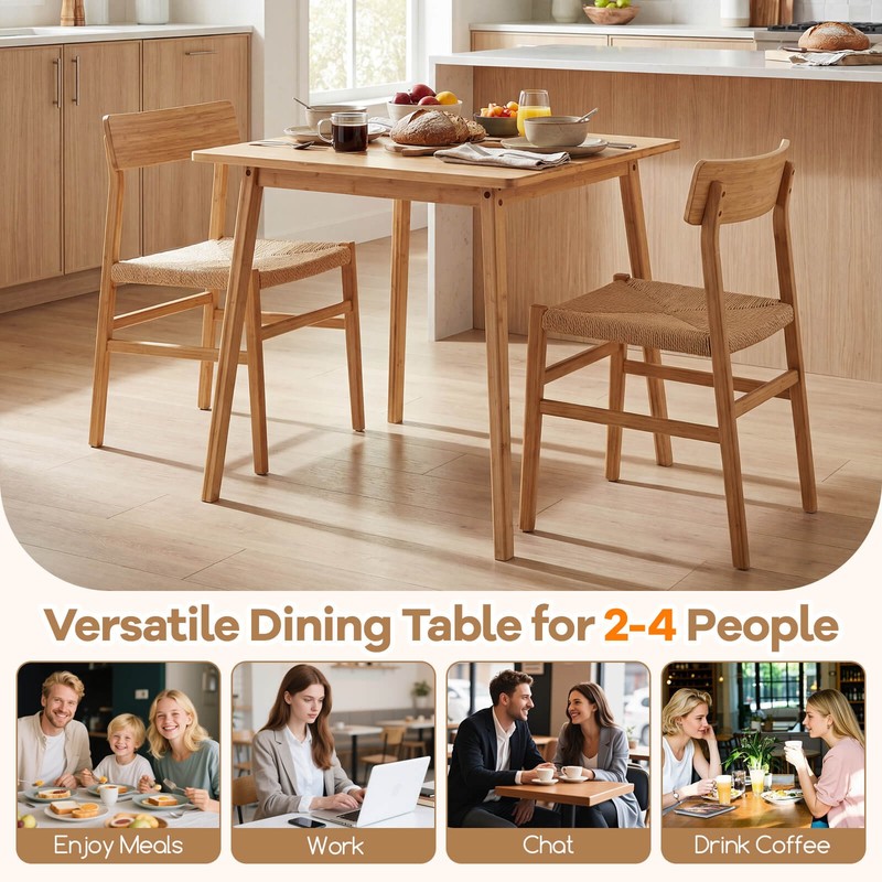 27.5” Square Bamboo Dining Table for 2-4 People, Dinner Table for Dining Room gallery