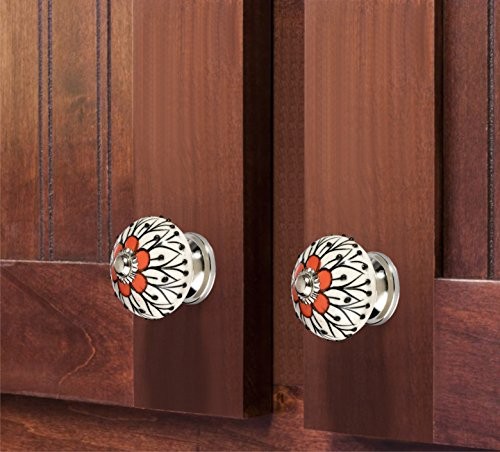 (1) Mascot Hardware CK338 Stone Pattern 1-3/5 in. 41mm Orange White Cabinet gallery