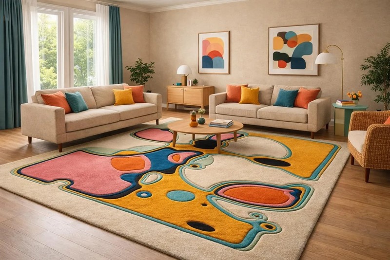 Hand-Tufted Abstract Wool Rug 8x10 – Colorful Modern Design Area Rug Carpet. gallery