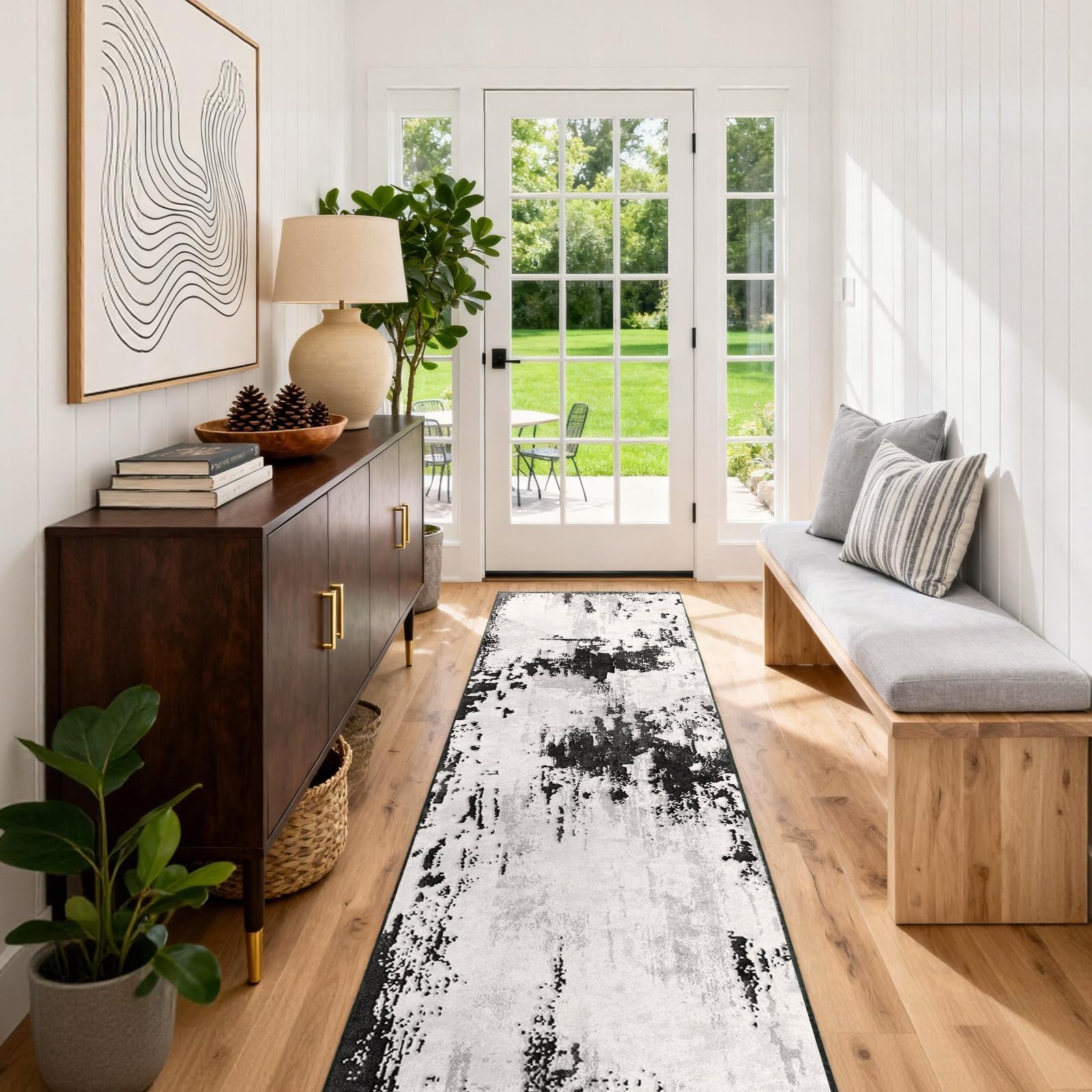 OLFRUGDT 3x8 Hallway Washable Runner Rug: Extra Long 3x8ft, Black/Grey/White gallery