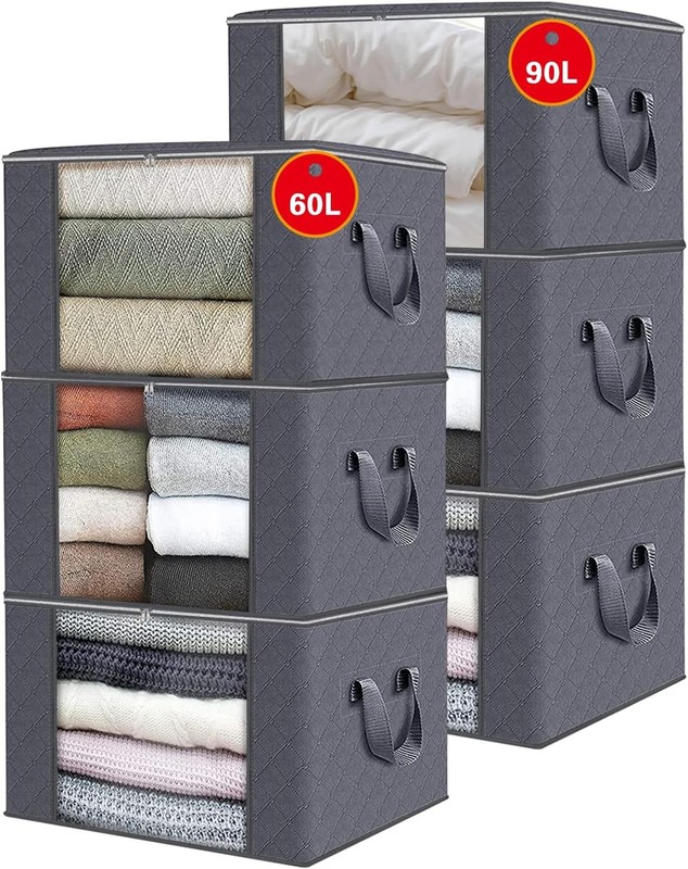 6 Pack Foldable Bins with Lids, Under Bed Storage Containers for Bedding gallery