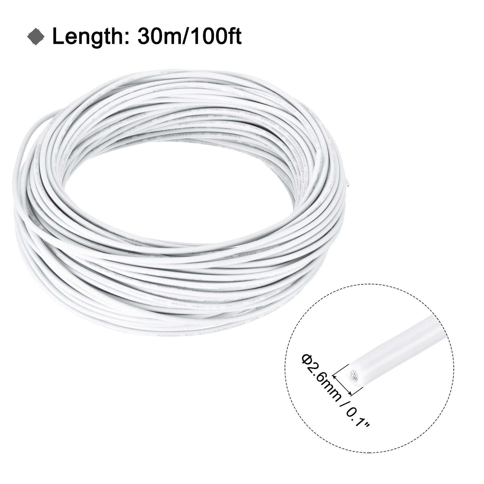 20AWG 20 Gauge Stranded Hook-Up Wire PVC Tinned Copper Wire 30m/100ft White gallery