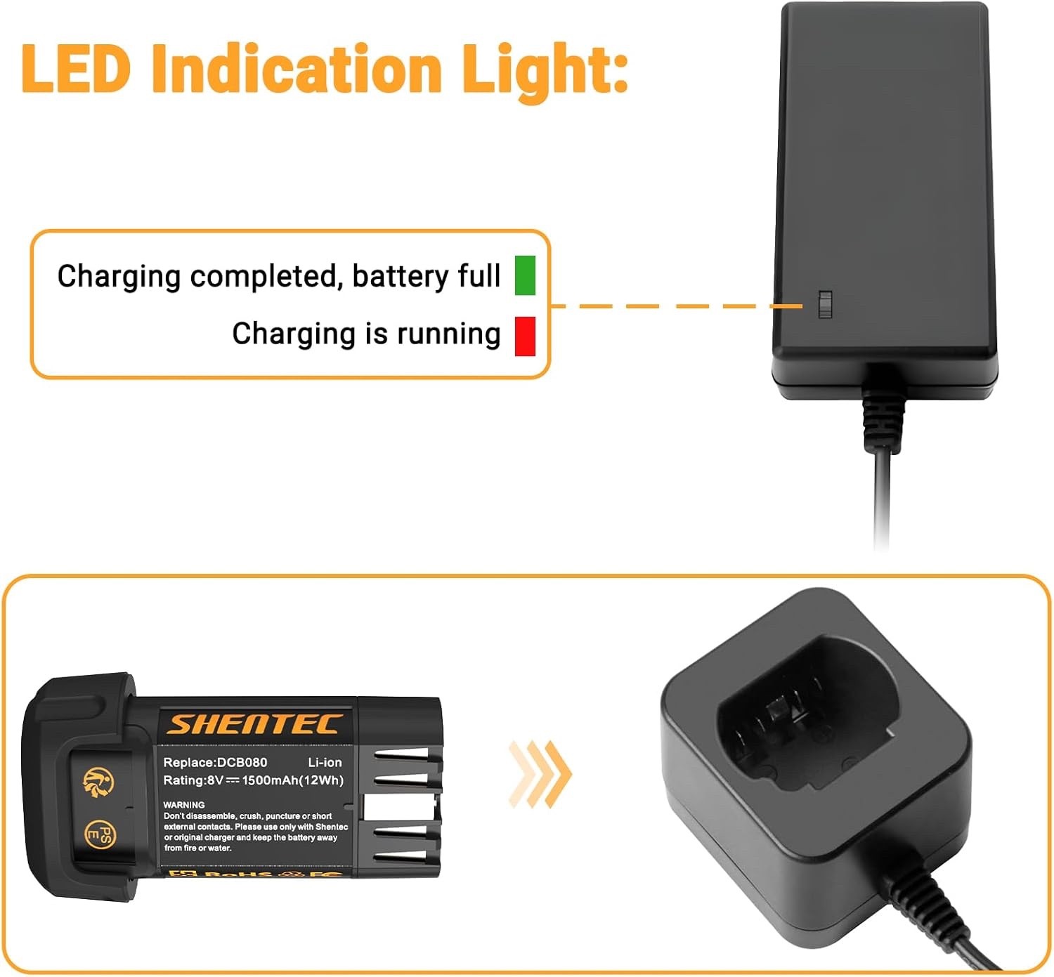 8V 1500mAh Battery/Charger For Dewalt DCB080 DCF680N1 DW4390 DCF680N2 DCL023 gallery