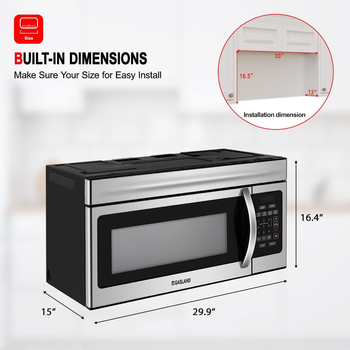 Over the Range Microwave 30 Inch 1.7 Cu.ft. 1000W LED Stainless Steel GASLAND gallery
