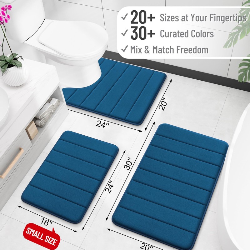 OLANLY Memory Foam Bath Mat 35x16, Super Soft Absorbent 35" X 16", Navy Blue gallery