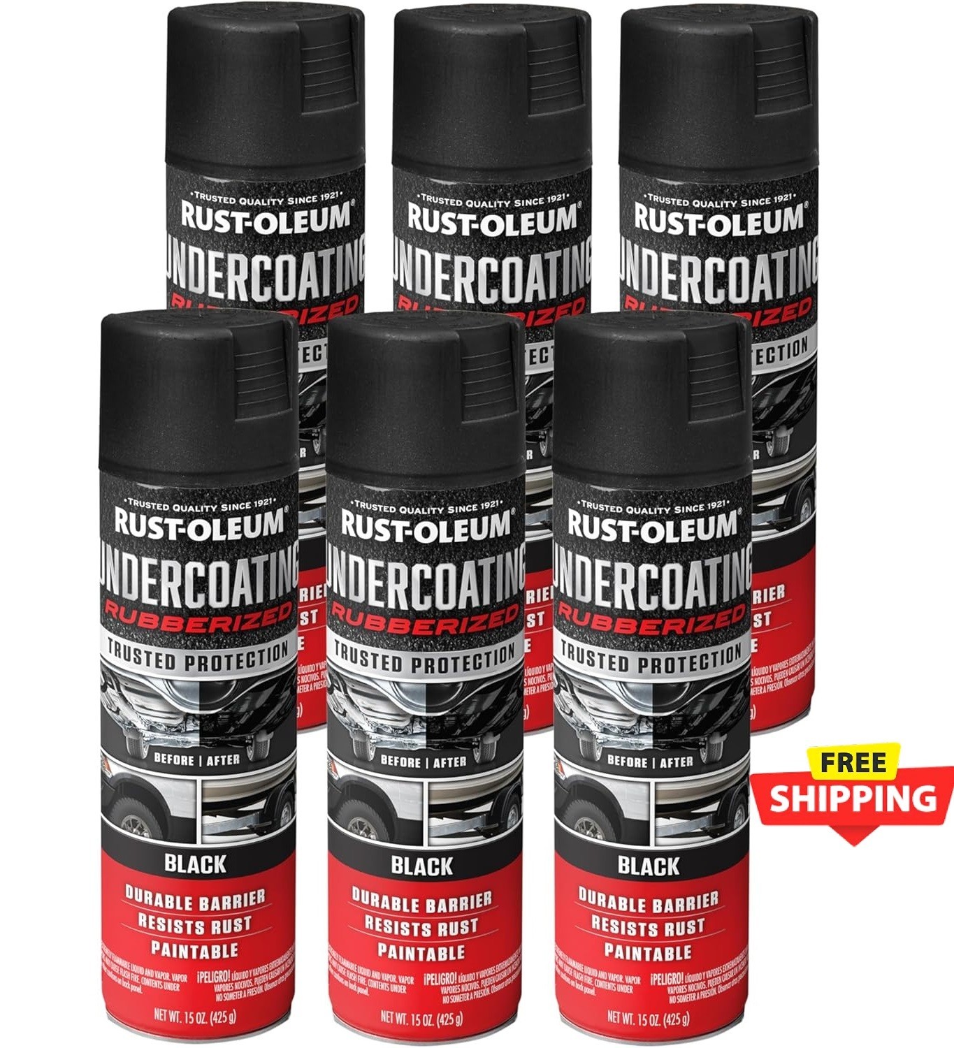 Rust-Oleum 248914-6PK Stops Rust Truck Bed Coating Spray Paint, 15 oz, Black, 6 gallery